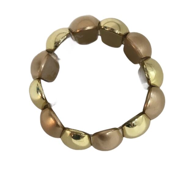 Costume Jewelry Stretch Bracelet Alternating Shiny and Matte Gold 2” Wide - Picture 4 of 4